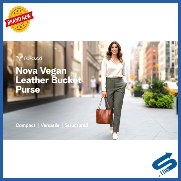 Vegan Leather Bucket Bag Small Crossbody Top Handle Purse Chic Minimal - Picture 7 of 7